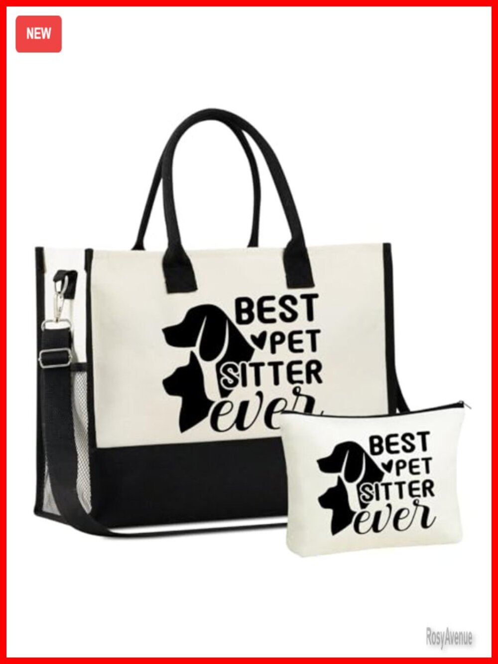 Large Canvas Tote Bag Set Makeup Pouch Shoulder Strap